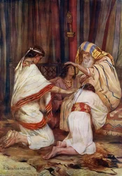 Jakob zegent zijn kleinzonen (kleur litho)