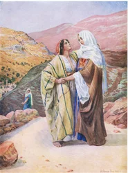 Ruth en Naomi, uit Het Bijbel Prentenboek uitgegeven door Thomas Nelson, ca.1950