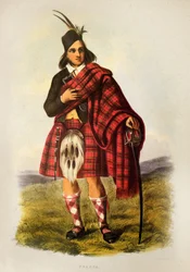 Een Fraser krijger van de Schotse Clan in kilt - Litho van Robert Ronald McIAN uit "The Clans of The Scottish Highlands"" 1845