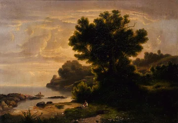 Landschap met familie aan het meer