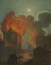 Een brand in Boston bij maanlicht, ca. 1830-1835