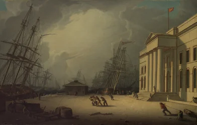 Het douanehuis in Greenock, Schotland, 1828