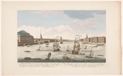 Gezicht op de rivier de Neva te Sint-Petersburg, gezien met de stroom mee