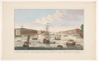 Gezicht op de rivier de Neva te Sint-Petersburg gezien vanaf de westzijde