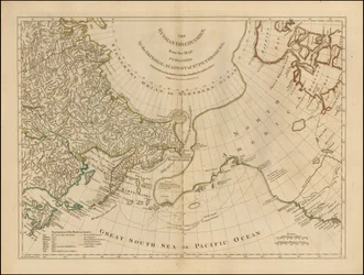 Kaart uit 1775 - De Russische ontdekkingen, van de kaart uitgegeven door de Keizerlijke Academie van Sint-Petersburg