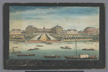 Gezicht op het Royal Hospital Chelsea en de Rotunda in Ranelagh Gardens te Londen