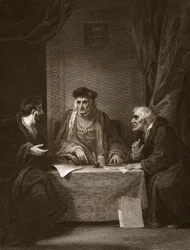 Henry VII met Empson en Dudley, gegraveerd door Worthington, illustratie uit David Hume