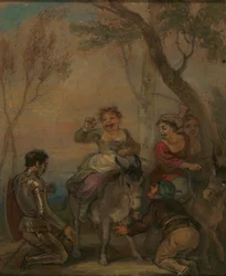 Illustratie voor Don Quichot (met figuren op een ezel)