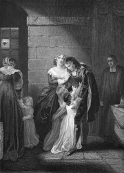 Laatste ontmoeting van Lord W. Russel met zijn familie, gegraveerd door A.H. Payne