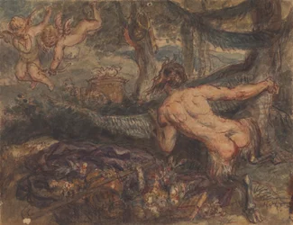 Pan, die van Achter een Boom naar Putti Kijkt, die Pijlen Schieten