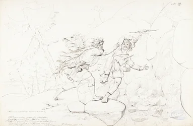Dood van een huisdier ; Originele tekening voor de serie "Kalewala, Fink National-dikt, framställd i teckningar af R.W.Ekman".