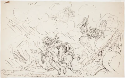 Het schieten van Väinämöinen, schets voor een serie tekeningen met Kalevala-thema