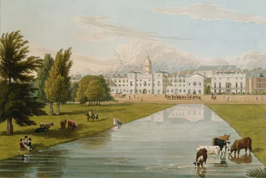 Uitzicht op de Horse Guards en Melbourne House, genomen vanuit St. James