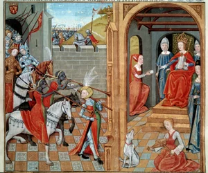 De Amazones aan het hof van een koningin waarschijnlijk Louise van Savoye (1467-1531) Miniatuur uit het manuscript fr. 22971 
