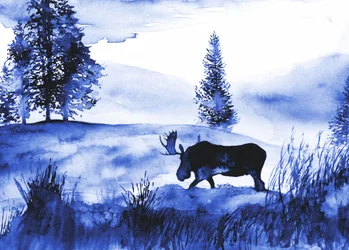 Een winterlandschap met elanden