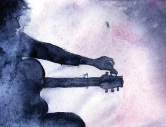 Gitarist in blauwe waterverf