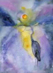 Etherische weerspiegeling van een reiger