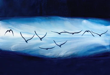 Stijgende blauwe vogels