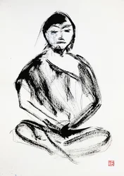 Inkttekening van een zen-mediteerder