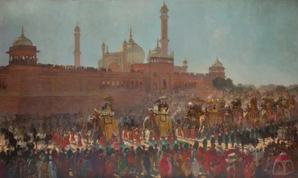 De staatsintocht in Delhi