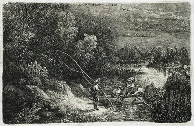 Visser in een fantastisch landschap