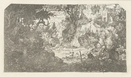 Landschap met rustende reizigers