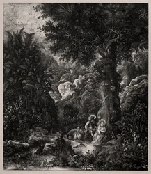 Rust tijdens de vlucht naar Egypte met een gezadelde ezel, 1871