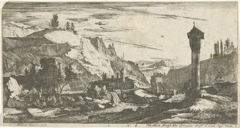 Bergachtig landschap met zuil