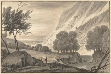 Bergachtig landschap met twee reizigers