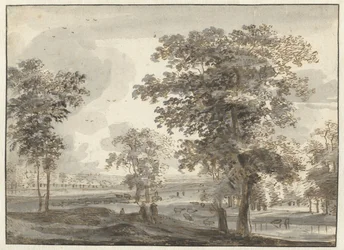 Boslandschap met herders bij een rivier