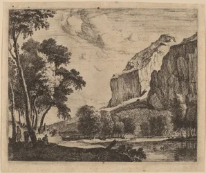 Riviergezicht met rotsen aan de rechterkant: pl.3