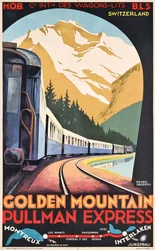 Een poster voor Compagnie Internationale des Wagons-Lits met reclame voor de Golden Mountain Pullman Express, ca. 1930 (kleurenlitho)
