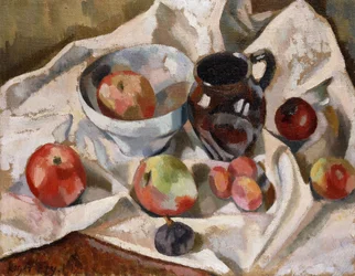Stilleven met Appels, Pruimen en een Kruik