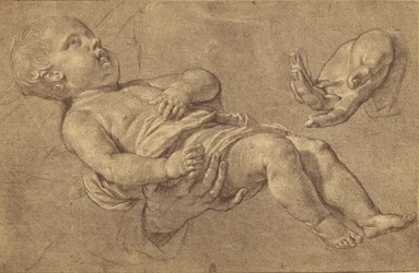 [Tekening van een baby en twee volwassen handen door Philippe de Campaigne].