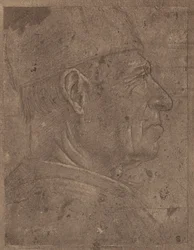 Tekening van een mannenhoofd in profiel door Agnolo Gaddi