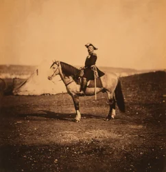 Franse generaal Pierre Bosquet, portret zittend op een paard, Krimoorlog, Krim, Oekraïne