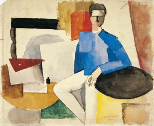 Kubistische compositie met een man zittend aan een tafel