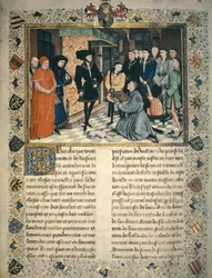 Jean Wauquelin (overleden 1452) presenteert de vertaling van de kronieken van Henegouwen aan Filips III van Bourgondië
