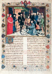 Presentatie van de Kronieken van Henegouwen aan de hertog van Bourgondië Filips de Goede door Jean Wauquelin
