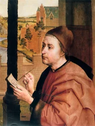 Sint Lucas tekent de Maagd, detail, 15e eeuw