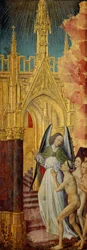 De goeden die naar de hemel worden geleid, detail van Het Laatste Oordeel, ca. 1451