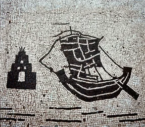 Een schip in de haven van Ostia (mozaïek)