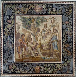 Kunst van het oude Rome: oordeel van Paris. Mozaïek uit het Huis van het Atrium in Antiochië, 2e eeuw na Chr. Louvre Museum