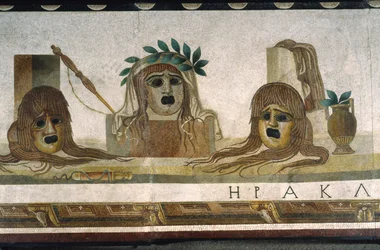 "Asarotos" (Ongeveegde vloer) Fragmenten van mozaïek gesigneerd door Harakliton uit Rome, 2e eeuw na Christus, Rome