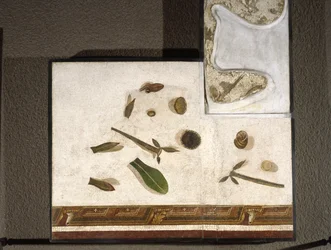 “Asarotos” (Ongeveegde vloer) Fragmenten van mozaïek, gesigneerd door Harakliton uit Rome, 2e eeuw na Christus