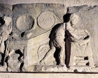 Bas-reliëf met afbeelding van broodbereiding, Romeins, 2e-3e eeuw na Chr.