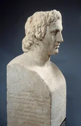 Buste van Alexander de Grote, bekend als „Hermes Azara“, Romeins werk naar een bronzen beeld van Lysippos. Omstreeks 330 v.Chr. Parijs, Louvre