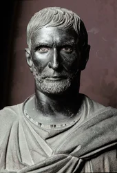 Buste van Brutus (Bruto Capitolino) (Capitolijnse Brutus) - Bronzen sculptuur, 300 v.Chr., afmetingen 79 cm - Rome, Musei Capitolini, Palazzo dei Conservatori, Sala dei Trionfi - Buste van Lucius Junius Brutus, bekend als de Capitolijnse Brutus - Bronzen