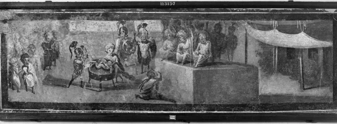 Karikatuur van Het oordeel van Salomo, uit Pompeii, Huis van de Dokter
