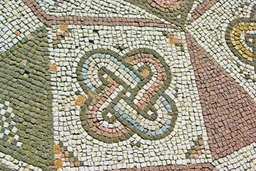 Detail van een Gordiaanse knoop, Huis van Theseus, Paphos, Cyprus mozaïek